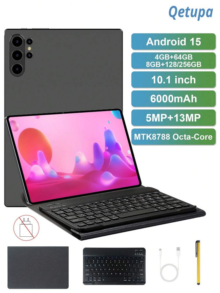 Qetupa 10.1-Inch Android Tablet With Protective Case, Keyboard And