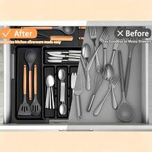 1pc Adjustable Silverware Organizer - Kitchen Expandable Cutlery Tray, Silverware Drawer Organizer For Kitchen And Dining Room To Store Spoons, Forks, Knives, And Spatulas - Multicolor - View 5
