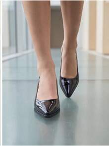 Women's Flats, Sandals, Pointed-Toe Sexy Stiletto Heels, Height-Enhancing And Slimming, Low-Cut, Glossy Leather, Elegant Stiletto Heels, Can Be Paired With Skirts Or Pants, Suitable For Uniforms, Parties, Business Occasions, Dances, Dates, Local Warehouse Shipping. - màu đen - Xem 4