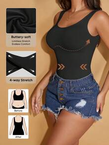 Women's Crew Neck Seamless Slimming Sports Camisole Casual Black Summer - Black - View 2