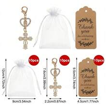 20sets/60pcs Gold Cross Keychain Set, Baptism Gift Set, Communion Gift, Baptism Favor, Communion Decoration - Multicolor - View 8