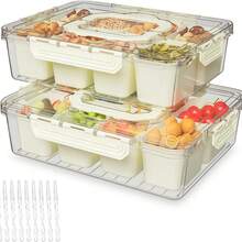 2 Pack Or 3 Pack Divided Serving Tray With Lid And Handles, 8 Or 9 Compartments Snack Box Container Charcuterie Organizer Snackle Box Container For Candy,Nuts,Fruits,Snacks, Pink Or Beige - View 3