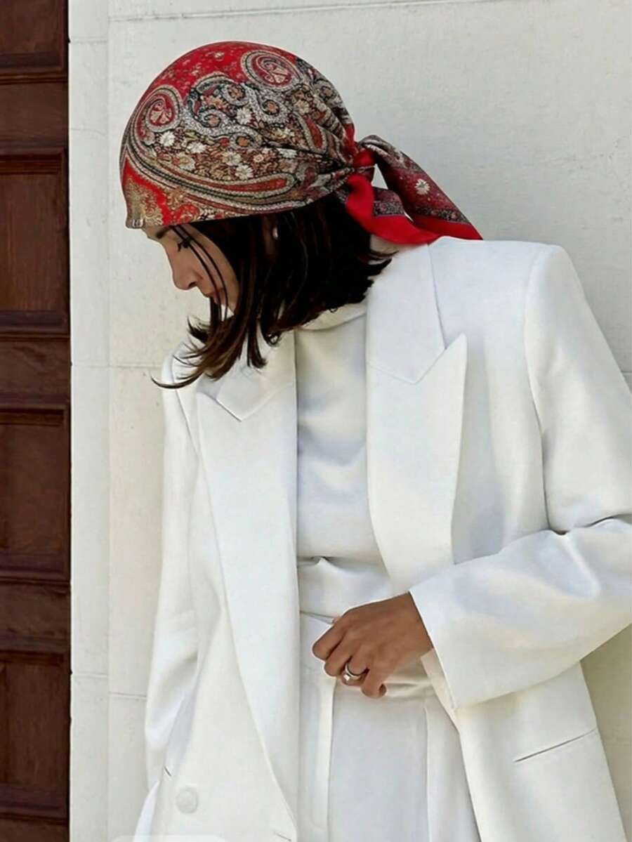 1条女士佩斯利花纹腰果图案印花70*70厘米方巾，时尚百搭，适合日常佩戴