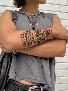 1 Sheets Big Size Body Art Temporary Tattoo Stickers For Men, Black Peace Cross Eveything Is Possible For The One Who Believe Pattern, Waterproof Sweatproof Fake Tattoo, Lasts 2-5 Days, Covering Scars,Can Be Used On Arms Wrist Shoulders Legs Waist Neck Hand Chest Thighs Finger Ankle, Suitable For Parties, Gifts, Vacations, Body Decoration - Black - View 3
