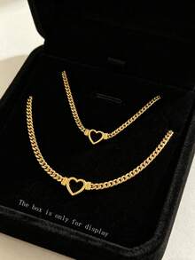 Bộ trang sức tối giản bằng thép không gỉ gồm dây chuyền và vòng tay, thiết kế hình trái tim rỗng, thích hợp cho nữ giới đeo đi dự tiệc, họp mặt, du lịch hoặc những buổi đi chơi thời trang. - Vàng - Xem 8