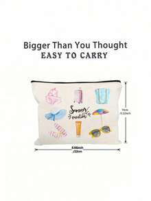 Borsa cosmetica da viaggio estiva in acquerello, pochette in tela con zip e stampe da spiaggia, organizer per il trucco da viaggio carino con bikini e occhiali alla moda - Multicolore - Visualizzare 11