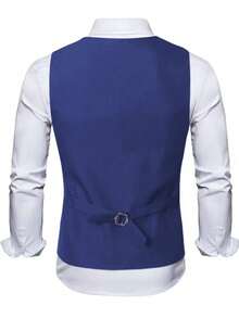Áo vest công sở bốn nút màu trơn, trang phục trang trọng cho phù rể, áo gile công sở thường ngày, kiểu dáng ôm sát phong cách Hàn Quốc dành cho nam giới. - Màu xanh lam - Xem 3