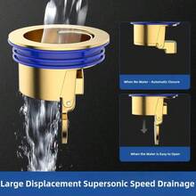 2 en 1 Núcleo de drenaje para baño y cocina, colador de drenaje de inodoro de cobre, dispositivo anti-olor y anti-insectos, núcleo autosellante con resorte, tapón de drenaje portátil de inserción recta, núcleo de drenaje oculto universal, función a prueba de fugas, NYYL - Oro - Ver 8