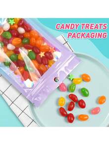 100pcs Holographic Transparent Plastic Bags, Cute Gradient Mylar Material, Earring Stud Jewelry Anti-Oxidation Bags, Holographic Iridescent Window Resealable Bags, Suitable For Small Businesses, Zipper Food Storage Bags For Packaging Snacks, Cookies, Candies, Jewelry Storage, Gummies, Cookies And Party Favors (Please Comment The Required Size And We Will Arrange It) - View 3