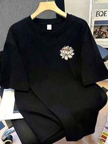 Camiseta de manga corta con cuello redondo y estampado de letras para mujer talla grande, verano estudiante juventud, camiseta gráfica minimalista en inglés que inspira la imaginación y la autoexpresión, color negro - Negro - Ver 5