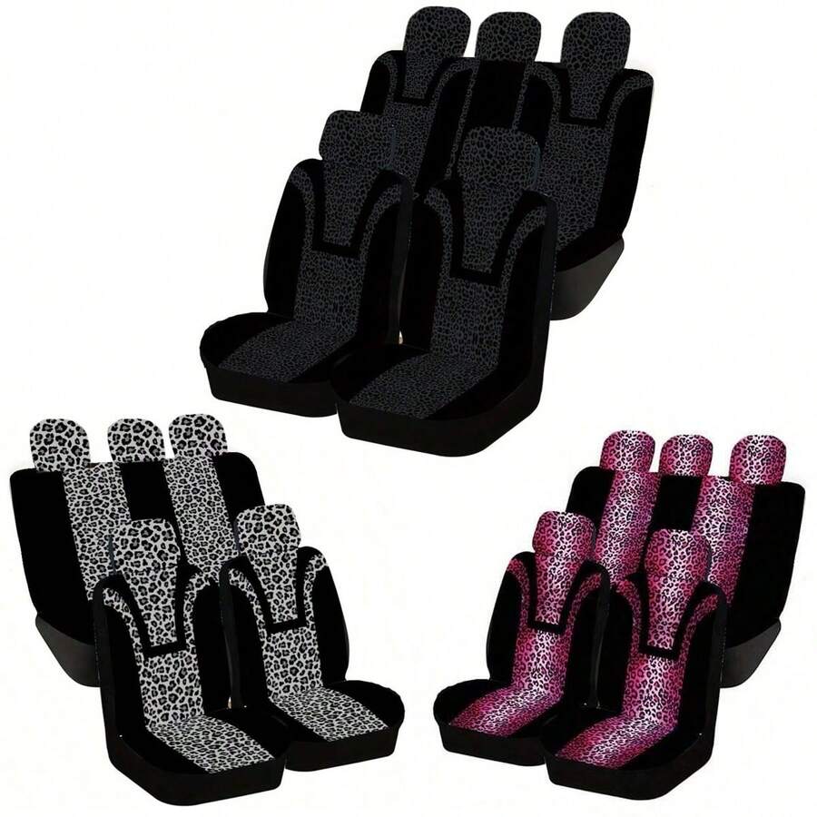 5pcs Car Seat Covers, New Leopard Print Design, Made Of Breathable Icy Silk Fabric, Soft & Comfortable, Suitable For All Seasons, Dust & Stain Resistant Car Accessories - 彩色 - 查看 1