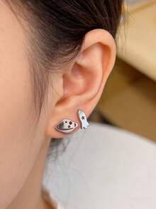 1 Đôi bông tai đinh tán hình tên lửa và ngôi sao bất đối xứng màu bạc, thiết kế tối giản, trang sức thép không gỉ, unisex, phong cách tối giản hàng ngày. - Bạc - Xem 7
