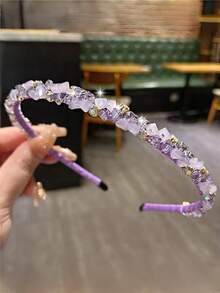 1件手工奢华蓝色水晶不对称闪亮发箍，优雅水钻精致发带，防滑闪亮发箍，新娘婚礼日常佩戴发饰，适合女孩 - 彩色 - 查看 6