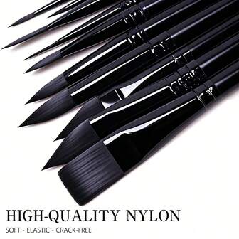 10-Piece Professional Paint Brush Set: Includes 5 Different Brush Head Styles (Round, Flat, Cat's Tongue, Oval), Suitable For Watercolor, Acrylic, Oil, And Gouache Paints