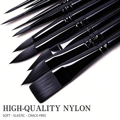 10-Piece Professional Paint Brush Set: Includes 5 Different Brush Head Styles (Round, Flat, Cat's Tongue, Oval), Suitable For Watercolor, Acrylic, Oil, And Gouache Paints