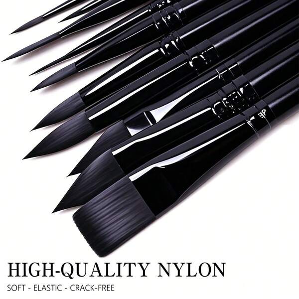 10-Piece Professional Paint Brush Set: Includes 5 Different Brush Head Styles (Round, Flat, Cat's Tongue, Oval), Suitable For Watercolor, Acrylic, Oil, And Gouache Paints