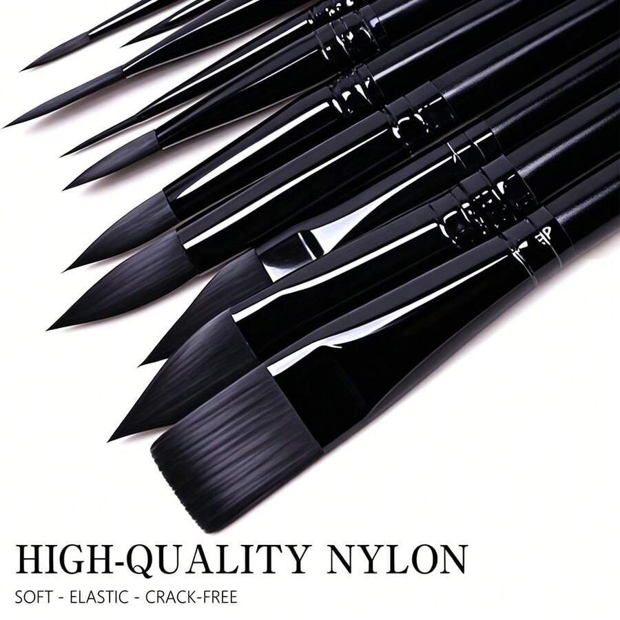 10-Piece Professional Paint Brush Set: Includes 5 Different Brush Head Styles (Round, Flat, Cat's Tongue, Oval), Suitable For Watercolor, Acrylic, Oil, And Gouache Paints - Sets - View 1