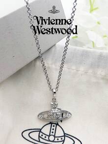 Vivienne Westwood Bộ sưu tập Mini Bas Relief, Dây chuyền Saturn cổ điển, mạ bạc, chất liệu đồng thau. - Bạc - Xem 11