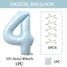 7pcs Blue Number Balloon Set, Bow Tie DIY Decor, Blue Number (0-9) Foil Balloons, Includes Glue, Suitable For Birthday Party, Room Decor, Anniversary, Photo Props, Princess Party Decoration - Baby Blue + Bow - View 17