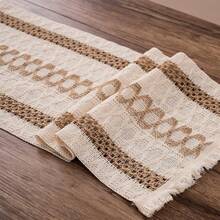 1 buah Taplak Meja Makan Dekoratif Mewah Elegan Premium dari Katun Linen Gaya Rustic Boho dengan Bordir dan Rumbai untuk Rumah - Coklat - View 4