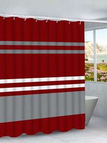 4pcs Minimalist Striped Bathroom Curtain Set - Apartment Bathroom Decor, Bathroom Window Curtain, Shower Curtain, Hotel Bathroom Curtain Set, Fashionable Fabric Curtain, Bath Mat, U-Shaped Mat, Toilet Lid Cover, Bathroom Window Curtain, An Ideal Thoughtful Gift For Friends - Multicolor - View 23