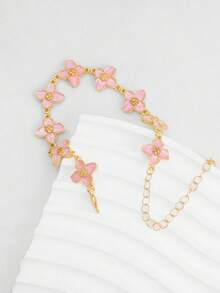 1pc Summer Luxury Retro Fashionable Fresh Pastoral Casual Elegant Petite Floral Bracelet, High-End Aesthetic - Pink - View 5