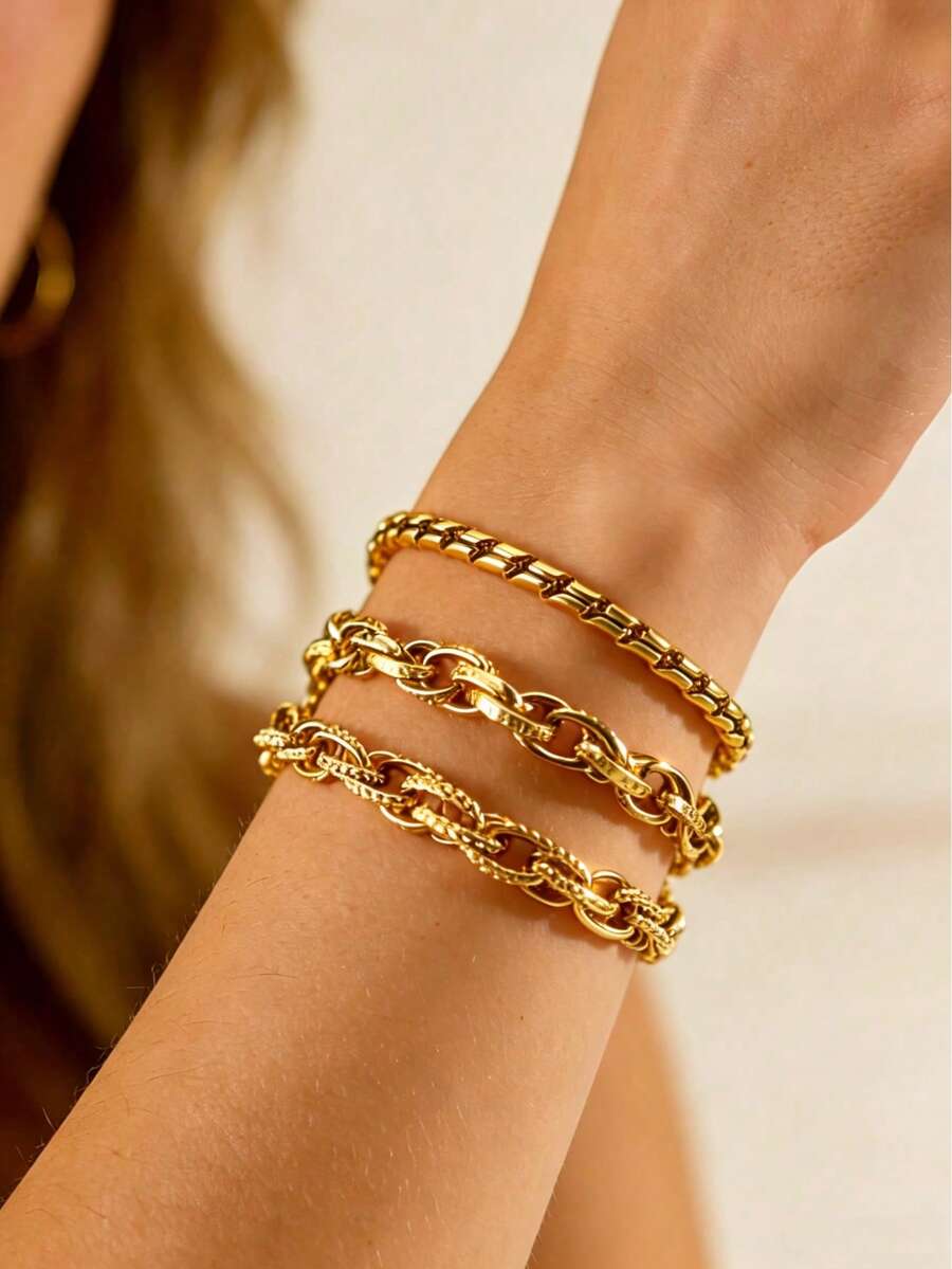 1 chiếc vòng tay dây xoắn bằng thép không gỉ, vòng tay trang sức nhiều lớp dành cho nữ, màu vàng. - Vàng - Xem 1