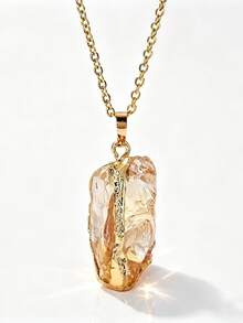 1件不对称镀金边天然石吊坠紫水晶玫瑰石英吊坠项链首饰礼品 - 不規則金邊 - 查看 2