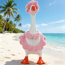 Desktop Goose Summer Outfit Creative Mini Goose Statue Crochet Bikini With Hat For Home Office Decor - Pink - View 4