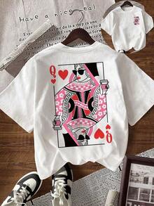 Camiseta informal de mujer de manga corta, cuello redondo y ajuste holgado con estampado de letras, para el verano - Blanco 3 - Ver 8