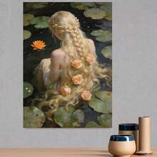 1 pieza Marco de Madera Maciza Decoración de Mural para el Hogar, Estilo Clásico Retro Victoriano, Mujer Elegante en el Lago Arte Impreso en Marco de Madera Decoración de Pared, Se Puede Colgar Directamente en la Pared, Decoración de Pared para el Hogar, Decoración de Sala de Estar, Decoración de - Enmarcado - Ver 3