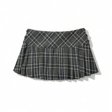 Minifaldas de verano para mujer, faldas a cuadros de moda coreana vintage para mujer, faldas y2k, faldas a cuadros verdes plisadas, estilo preppy - Gris - Ver 4