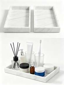 2pcs Marble Pattern Bathroom Tray, Made Of Silicone Material, Suitable For Bathroom, Bathtub, Kitchen Sink And Student Supplies, Ideal For Valentine's Day, Teacher's Day, Mother's Day, Bedroom Decor, Living Room Decor, Kitchen Decor - Multicolor - View 7