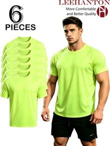6-Piece Pack, Men's Summer Tops, Men's Quick-Drying T-Shirts, Men's Sports And Fitness Short-Sleeved Shirts, High Quality, Men's Gift. - 螢光黃 - 查看 1