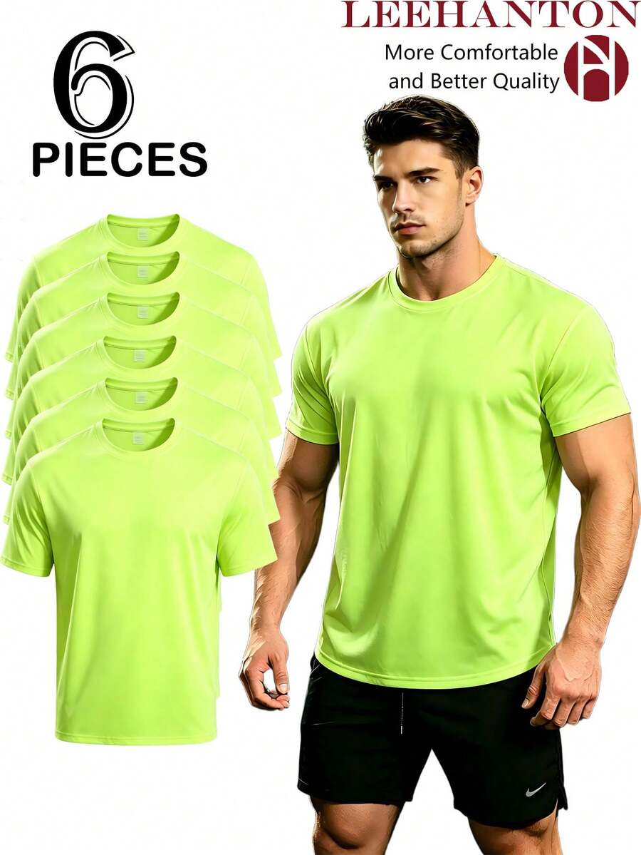 6-Piece Pack, Men's Summer Tops, Men's Quick-Drying T-Shirts, Men's Sports And Fitness Short-Sleeved Shirts, High Quality, Men's Gift. - 螢光黃 - 查看 1
