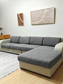 1pc Solid Color Elastic Jacquard Sofa Seat Cushion Cover, Removable And Machine Washable, Suitable For Small Sofa In Living Room, Polyester Sofa Seat And Back Cover - Light Grey - View 4
