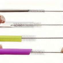5/10pcs Bendable Stainless Steel Straw Cleaning Brush, Cup Brush, Thin Tube Straw Brush, Long Pipe Brush, Pipeline Dredging Brush, Small Straw Brush, Long Bottle Brush, Kitchen Cleaning Brush, Cleaning Supplies Christmas Supplies - 10 PCS - 查看 5