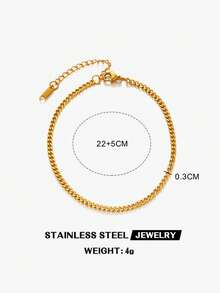 1pc 18K Gold Plated Stainless Steel Personalized Hip-Hop Cuban Link Anklet, Suitable For Women's Daily And Beach Wear - Gold - View 5