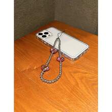 1pc Silver Sweet Electroplated Pink Heart Phone Case Strap Wristband Earphone Pendant Bag Charm For Girls Gifts For Mother Family Friends Birthday Holiday Phone Charm Phone Chain Cute Portable - 銀色 - 查看 5