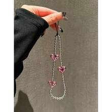 1pc Silver Sweet Electroplated Pink Heart Phone Case Strap Wristband Earphone Pendant Bag Charm For Girls Gifts For Mother Family Friends Birthday Holiday Phone Charm Phone Chain Cute Portable - 銀色 - 查看 2