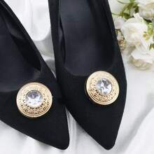 2 chiếc kẹp giày đính pha lê vàng có thể tháo rời, chất liệu ABS mạ điện, họa tiết trang trí giày cao gót, phụ kiện cưới sang trọng cho cô dâu và tiệc tùng. - Vàng - Xem 5