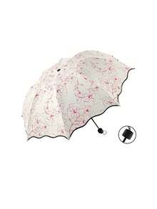 Paraguas plegable redondo clásico con varilla de hierro, apertura manual, de múltiples usos para exteriores, con placa de cubierta, fácil de limpiar, con protección UV y estampado de flores de hibisco - Paraguas plegable de tres pliegues con diseño de flor de hibisco - Ver 12