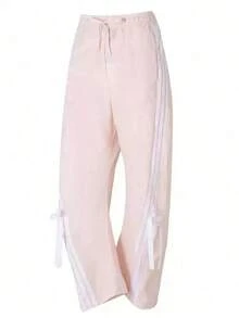 Adidas New Women's Woven Casual Simple Loose Straight Leg Trousers - Pink/white - View 1