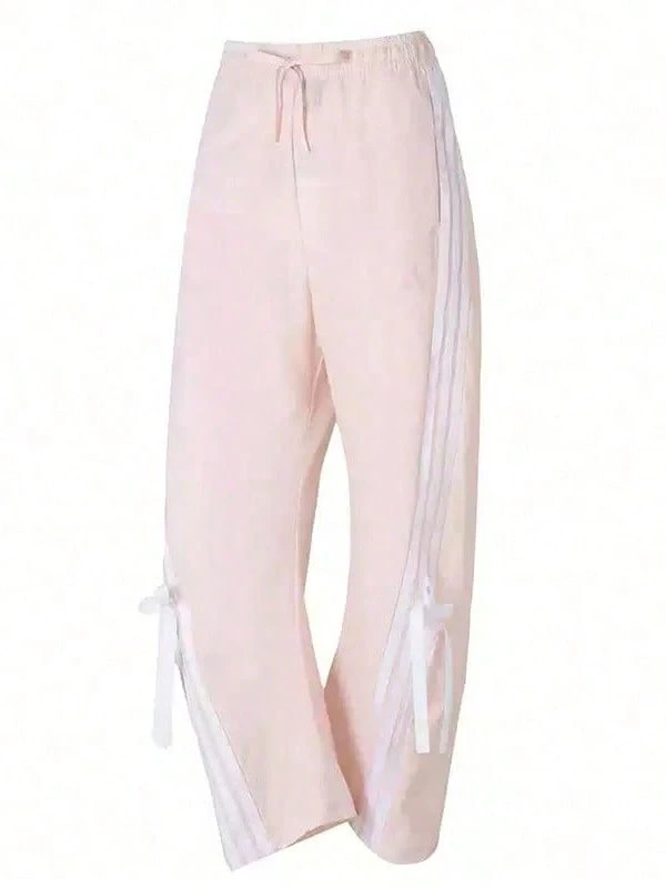 Adidas New Women's Woven Casual Simple Loose Straight Leg Trousers - Pink/white - View 1
