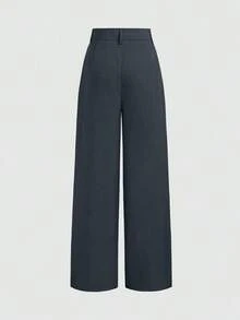 Mono de diseño minimalista Vela Rue con cierre de gancho y cremallera, pantalones anchos de color azul marino sólido semitransparente y ligeros, pantalones anchos de moda para todas las estaciones - Gris - Ver 2