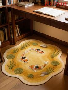 1 Peça Tapete Decorativo em Formato de Peixe Koi & Lago de Lótus, Estilo Zen Chinês & Cura da Natureza, Múltiplos Tamanhos Disponíveis, Tapete Decorativo, Decoração de Quarto, Tapete Pequeno, Tapete, Decoração de Casa, Tapete de Sala de Estar, Tapete Pequeno de Sala de Estar, Tapete de Quarto, Decoração de Casa de Sala de Estar, Tapete Externo, Tapete Lavável, Tamanho Assimétrico, Tolerância de Acabamento de 1-5cm - Multicolorido - Visão 3
