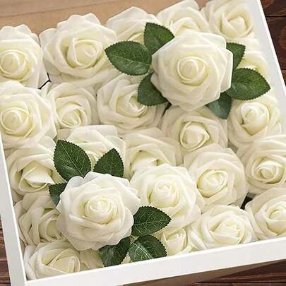 30 Pcs Artificial Foam Roses, Ideal For DIY Wedding Decorations, Valentine's Day Gifts, Or Bridal Bouquets. This Realistic Long Stem Silk Flower Bouquet Can Be Used For Home Wedding Decor And Party Arrangements.