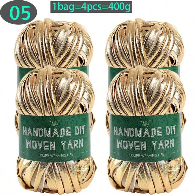 Sợi ruy băng kim loại chất lượng cao, màu trơn, dệt thủ công dùng để làm túi xách, hộp đựng đồ, gối, thảm, dép và nhiều sản phẩm thủ công khác. 1 túi = 4 sợi = 400g - Bộ 4 món - Xem 8