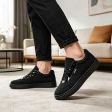 Men's Black Classic Canvas Sneakers | Lightweight Breathable Low-Top Casual Shoes | Lace-Up Comfortable Flat Shoes | Suitable For Spring/Summer Daily Wear, Street Style, Travel & Holiday, Gift - Glossy Black - View 6