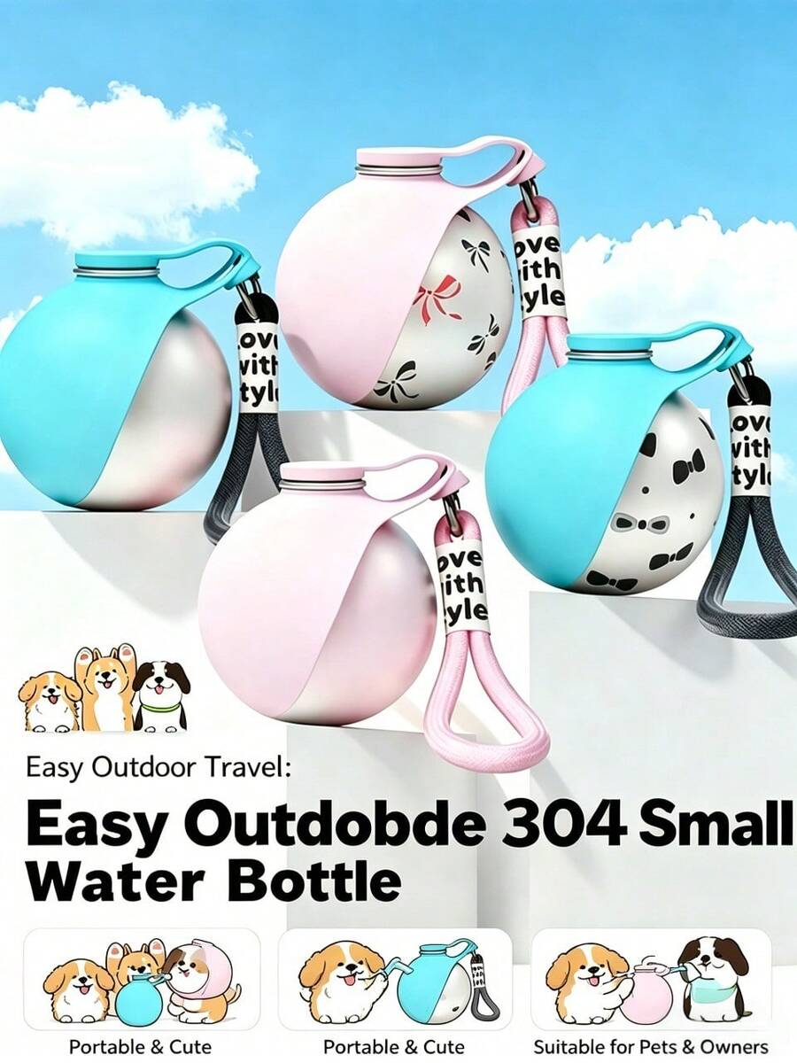 Bình nước cho thú cưng dung tích lớn 285ml kèm cốc du lịch chống rò rỉ và bát gấp gọn, nắp chống tràn, thiết kế di động, phù hợp cho mèo và chó, vật dụng thiết yếu cho các chuyến phiêu lưu ngoài trời, có sẵn màu hồng/xanh dương, nhiều họa tiết hoặc màu trơn.